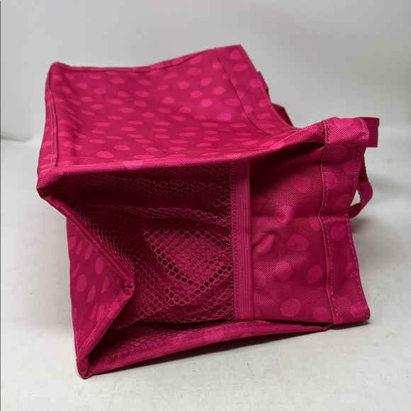 THIRTY-ONE HOT PINK POLKA DOT BAG BUNDLE CLEAR TRAVEL CROSSBODY AND SILK SCARF - Picture 10 of 16